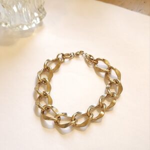 Vintage Gold Tone Chunky Curb Chain Link Bracelet Unisex Bracelet 9"